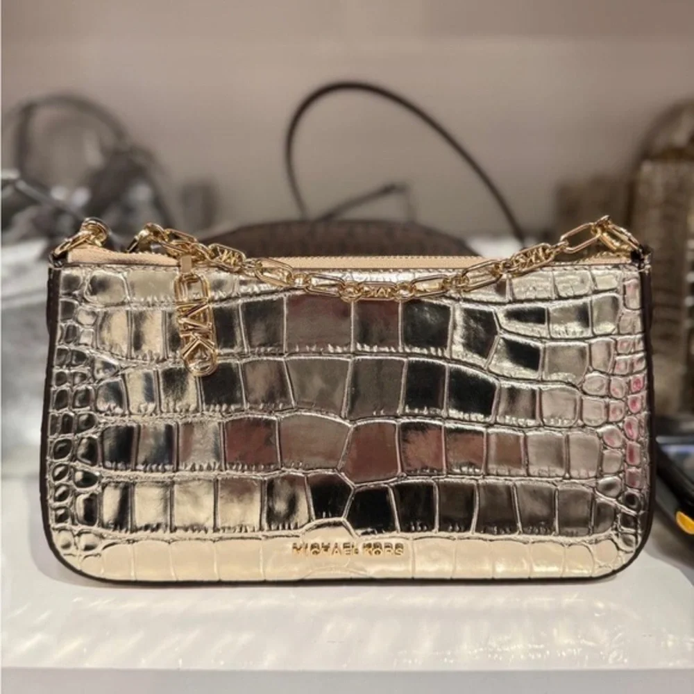 Michael Kors Pale Gold Crocodile Embossed Empire Shoulder Bag - Picture 4 of 6